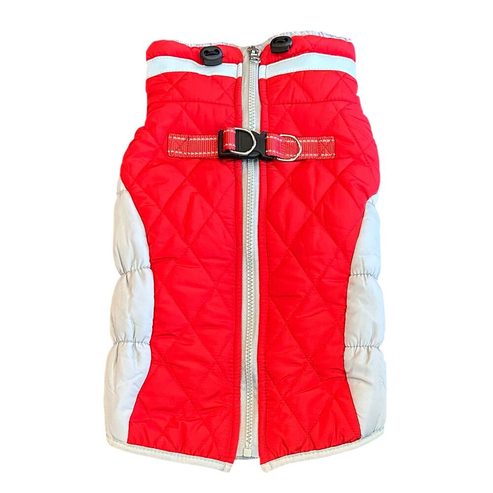 New Padded Dog Coat Warm with Thicken Furry Collar Cold Weather M Red/Gray Snow